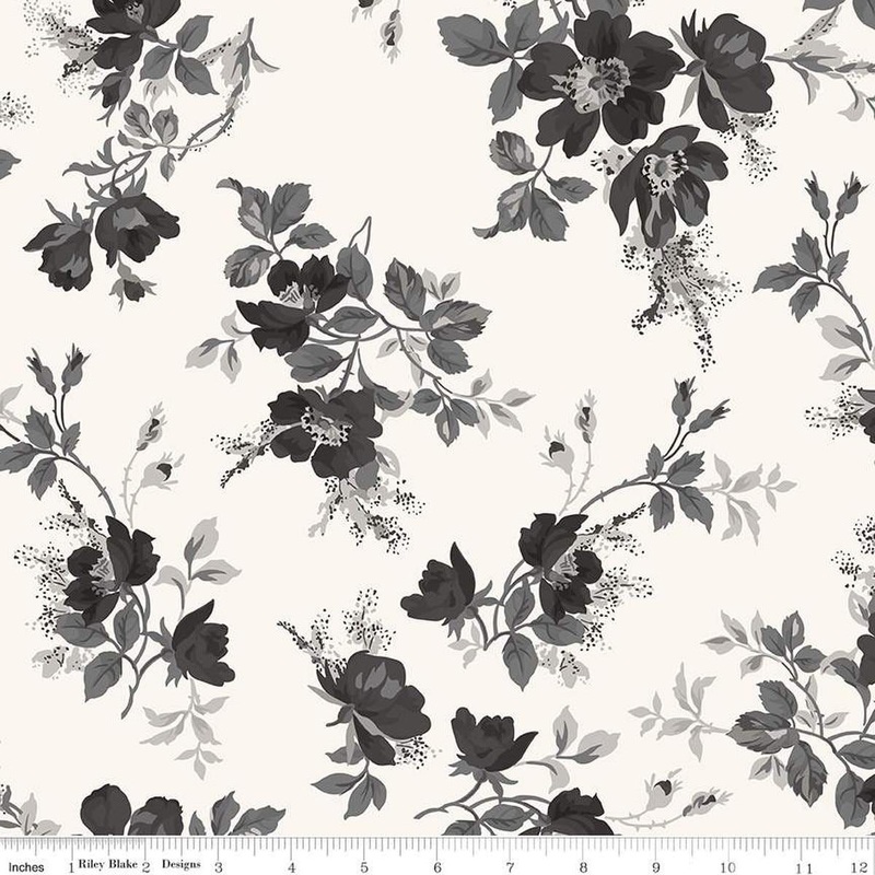 3-Yard Cut - Ink & Ivory Large Floral Ivory White WIDBACK 108" Wide Floral Fabric - Riley Blake Quilting Cotton Fabric