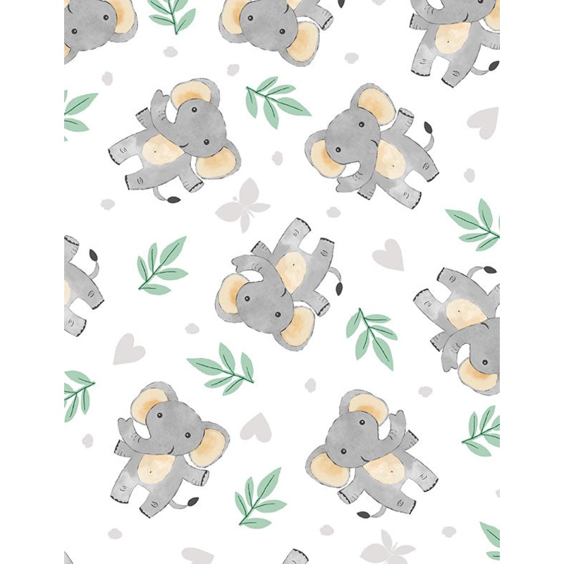 Safari Snuggles Quilt Fabric - Elephant Toss in White - 3073 42030 197