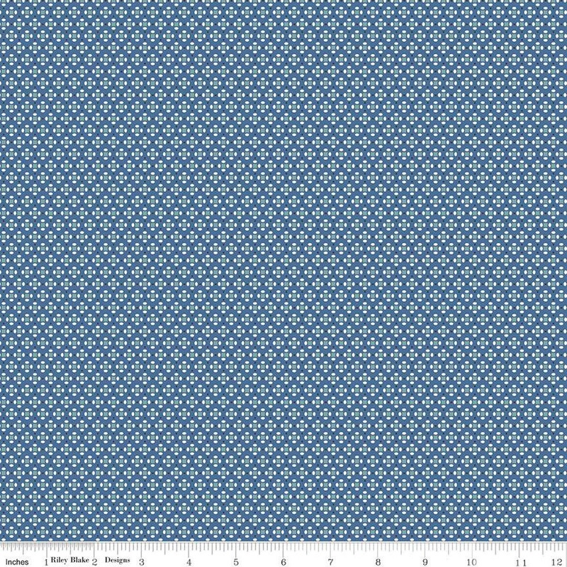 SALE Home Town Dansie C13595 Denim - Riley Blake Designs - Geometric Dots Ovals Squares - Lori Holt - Quilting Cotton Fabric