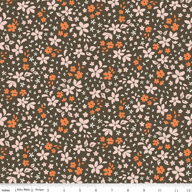SALE Winged Medley Petals C15913 Brown - Riley Blake Designs - Scattered Blossoms Floral Flowers - Quilting Cotton Fabric