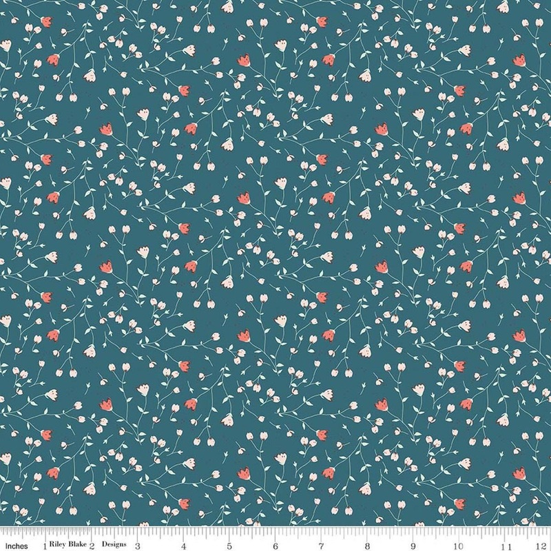 Serendipity 2 Floral Raindrop Blue Floral Fabric - C17306 - Riley Blake Quilting Cotton Fabric