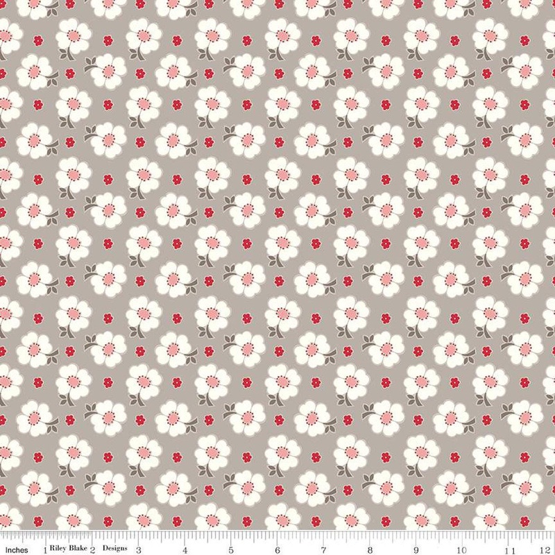34" End of Bolt - SALE Bee Vintage Isabelle C13083 Pewter - Riley Blake Designs - Floral Flowers - Lori Holt - Quilting Cotton Fabric