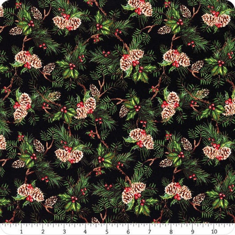 Holiday Greetings Black Holly Tree Yardage SKU# 53606-3 from WindhamFabrics
