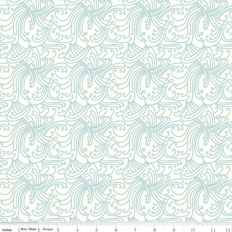 Riptide Gnarly Waves C10302 Cream - Riley Blake Designs - Swirly Lines Swirls Blue on Cream - Quilting Cotton Fabric