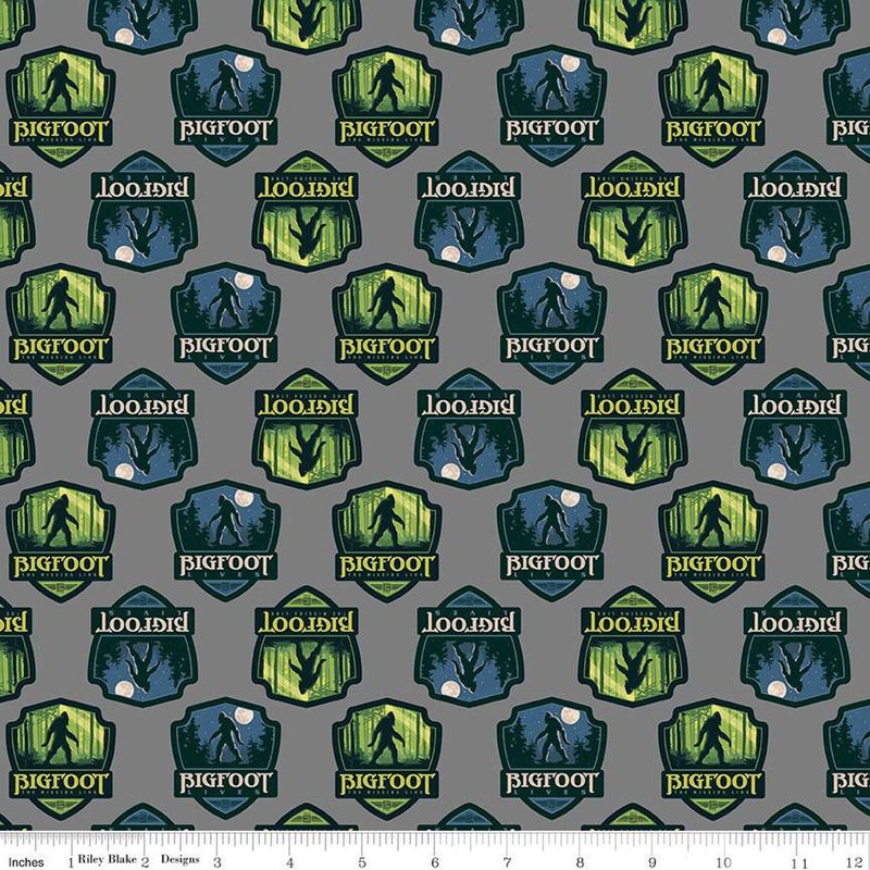 SALE Legends of the National Parks Bigfoot Shields CD15062 Gray - Riley Blake Designs - DIGITALLY PRINTED - Quilting Cotton Fabric