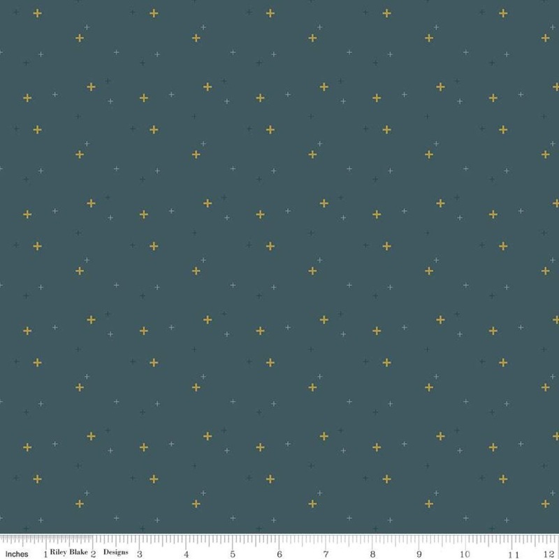 SALE Sparkler SC650 Mediterranean SPARKLE - Riley Blake Designs - Plus Signs Gold SPARKLE Metallic Green Blue - Quilting Cotton Fabric
