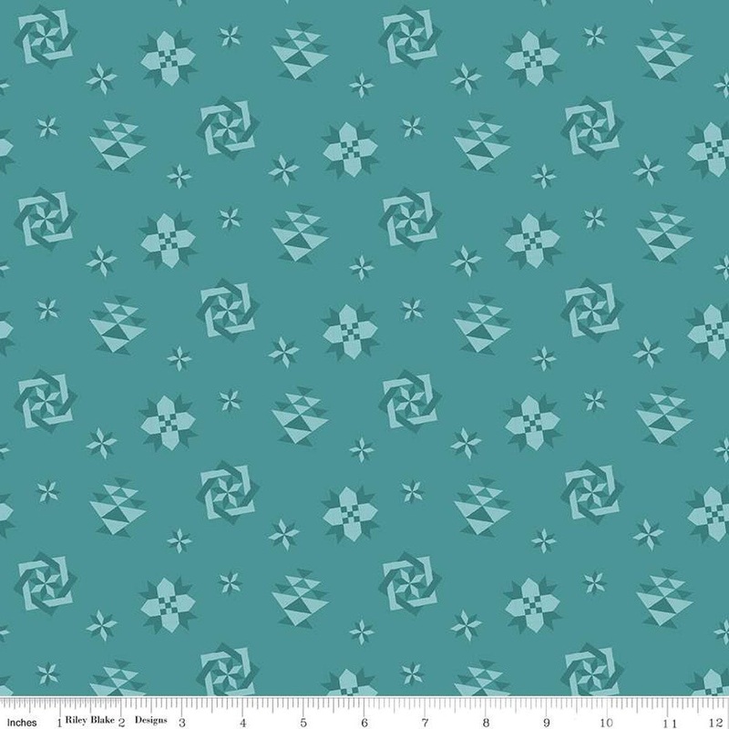 Spring Barn Quilts Quilt Blocks C14332 Teal - Riley Blake Designs - PRINTED Blocks - Quilting Cotton Fabric