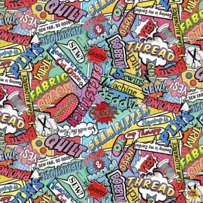 Timeless Treasures Sewing Words Sewing Comic Multi Comic COMIC-CD2595 Sold by the Half Yard