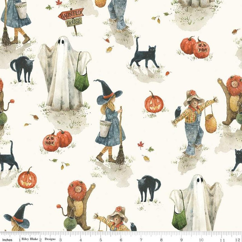 Trick or Treat Main CD15960 Cream - Riley Blake Designs - DIGITALLY PRINTED - Costumes Characters Cats - Quilting Cotton Fabric