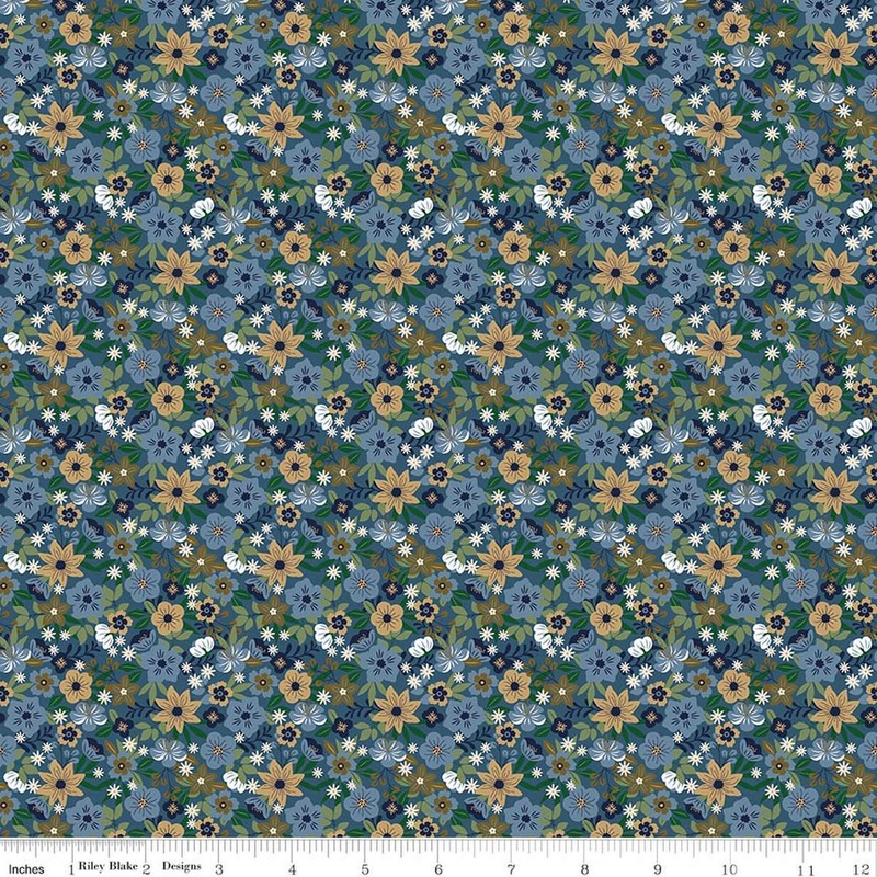 A Spoonful of Sugar Park Garden Blueberry Blue Floral Fabric - C17084 - Riley Blake Quilting Cotton Fabric