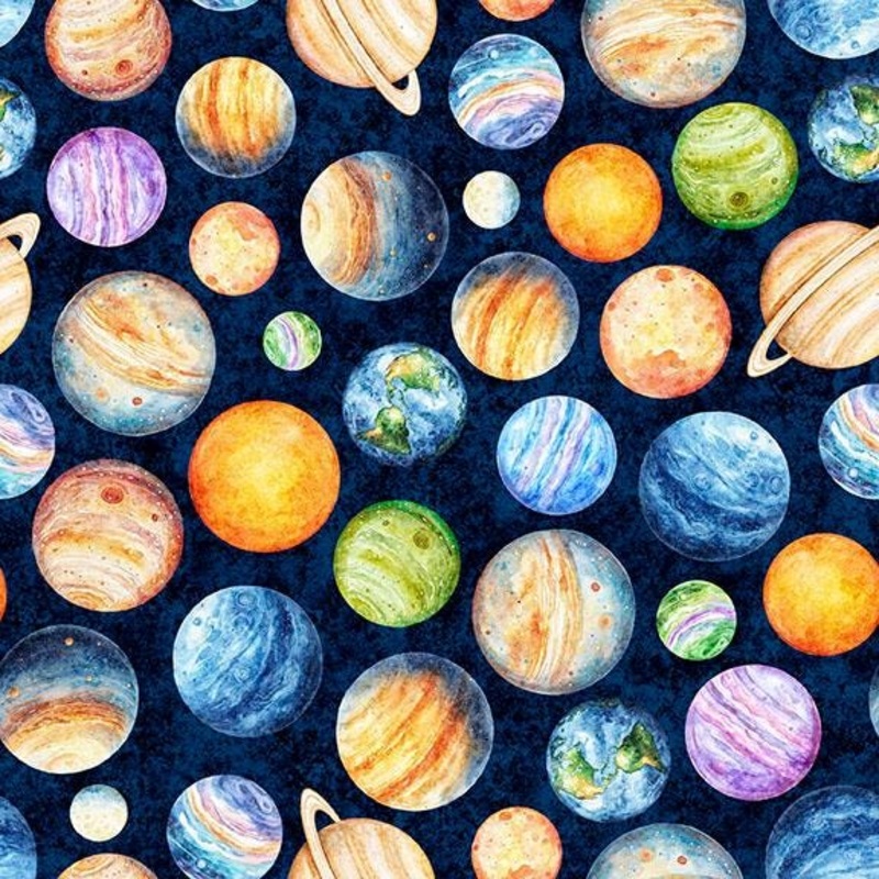 QT Cuties 3 Planets Midnight Blue Space Fabric - 31859 - QT Fabrics Quilting Cotton Fabric