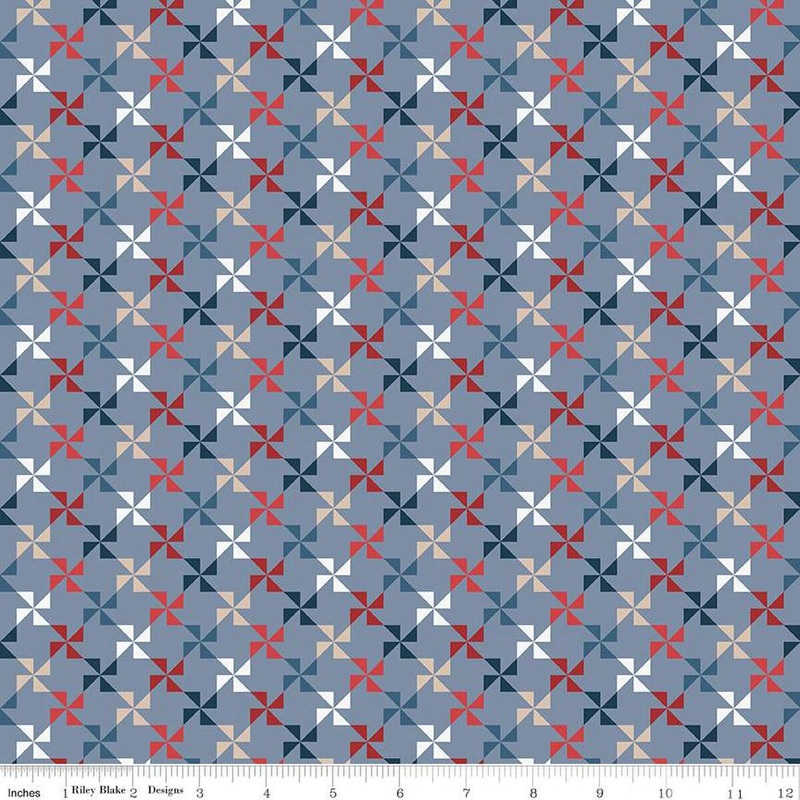 SALE Red, White & True Pinwheels C13183 Stone - Riley Blake Designs - Patriotic Geometric - Quilting Cotton Fabric