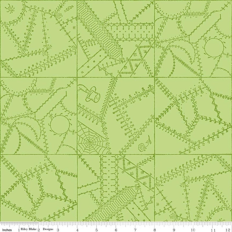 SALE Scary Scraps Crazy Patchwork Green Geometric Fabric - C17604 - Riley Blake Quilting Cotton Fabric