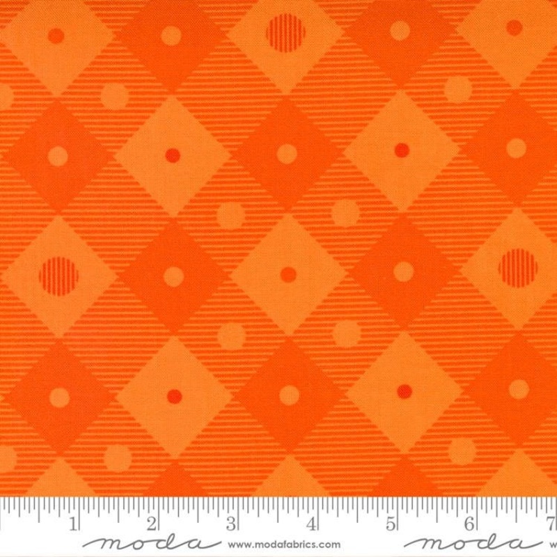 SALE Too Cute to Spook Lift Your Spirits 22425 Orange Tonal - Moda Fabrics - Halloween Check Plaid Diagonal Dots - Quilting Cotton Fabric
