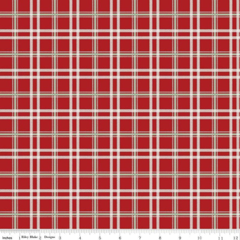 12" End of Bolt - Mistletoe & Holly Plaid C16407 Barn Red - Riley Blake Designs - Lines Multicolored Plaid - Quilting Cotton Fabric