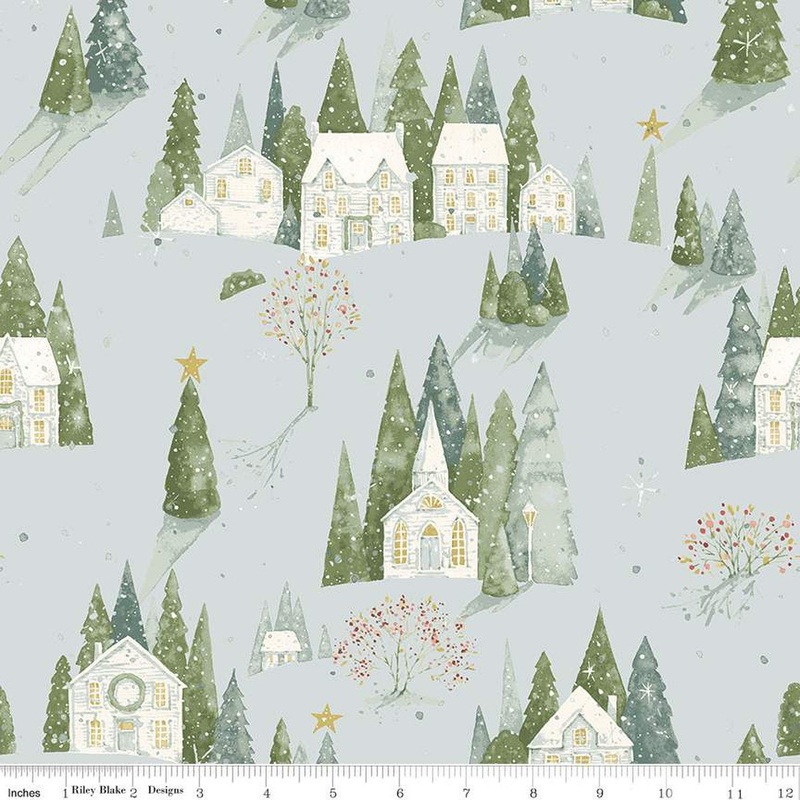 29" End of Bolt - Magical Winterland Home Sweet Home Main C14940 Blue - Riley Blake Designs - Winter Village - Quilting Cotton Fabric