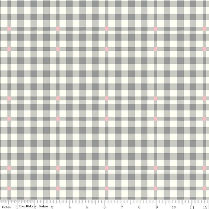 SALE BloomBerry Plaid C14605 Gray - Riley Blake Designs - Gray/Cream Plaid - Quilting Cotton Fabric