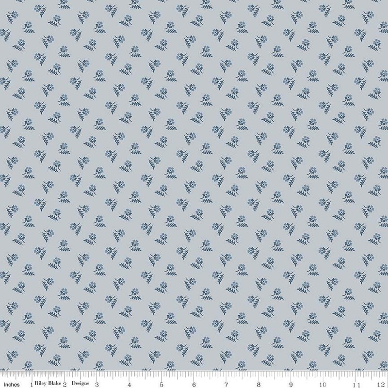 SALE Serenity Blues Tiny Floral C14785 Gray - Riley Blake Designs - Floral Flowers Blossoms Sprigs Leaves - Quilting Cotton Fabric