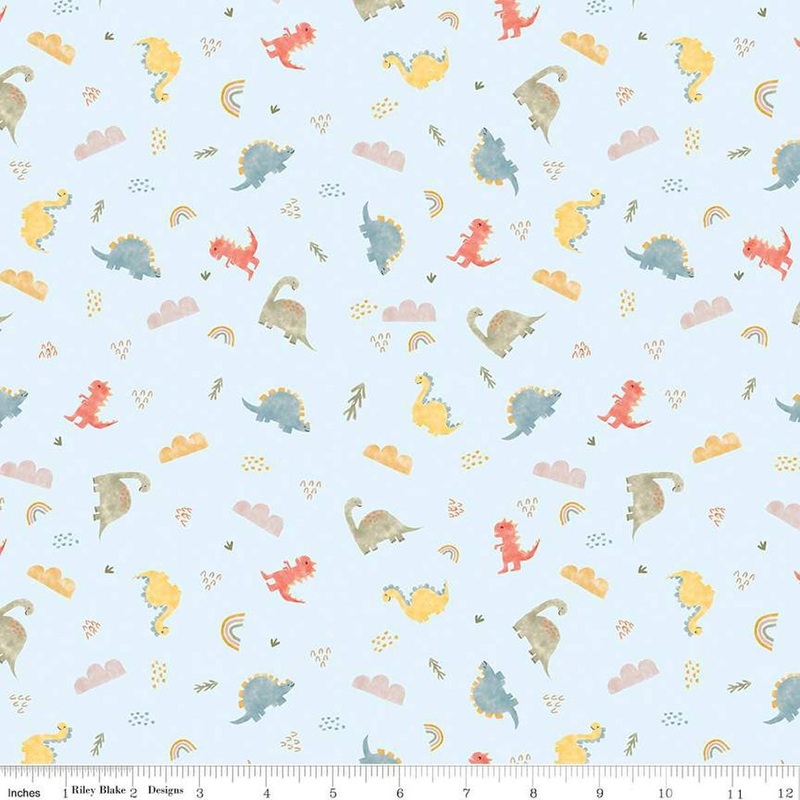 25" End of Bolt - FLANNEL Dinos F16026 Sky - Riley Blake Designs - Dinosaurs Clouds Leaves Rainbows - FLANNEL Cotton Fabric
