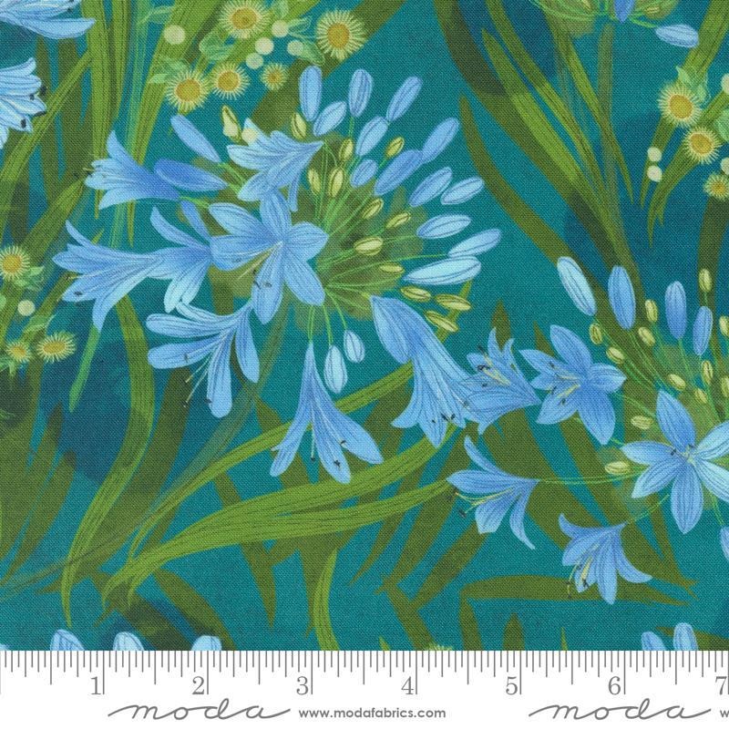 34" End of Bolt - SALE Serena Shores Floral 48770 Lagoon - Moda Fabrics - Flowers Leaves Petals - Quilting Cotton Fabric
