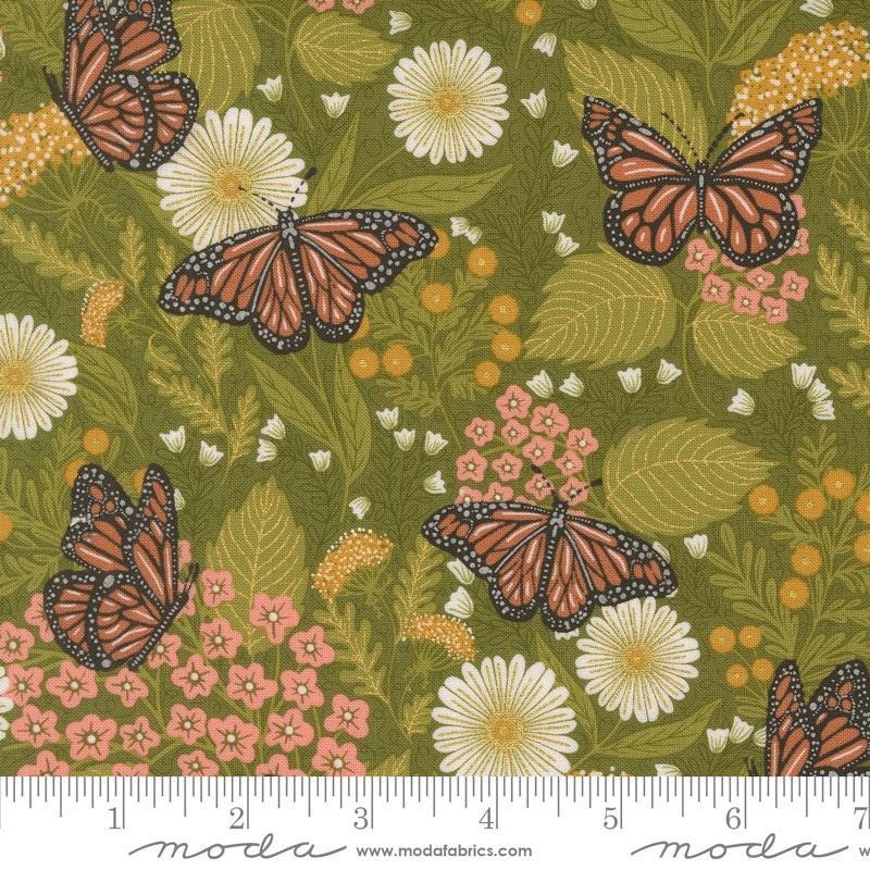 Bee Garden Metallic Butterfly 48412 Ivy - Moda Fabrics - Insect Butterflies Floral Flowers - Quilting Cotton Fabric