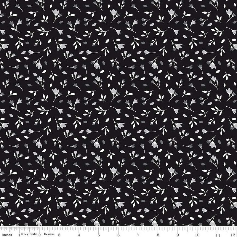 Black Tie Blossoms C13753 Black - Riley Blake Designs - Floral Flowers - Quilting Cotton Fabric