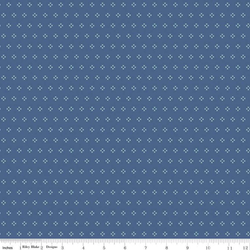 SALE Autumn Stitch C14658 Denim - Riley Blake Designs - Lori Holt - Geometric - Quilting Cotton Fabric