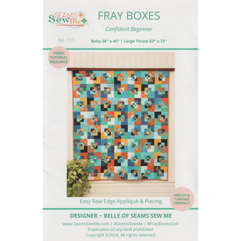 SALE Fray Boxes Quilt Pattern SSM-111 - Seams Sew Me - Moda Fabrics - INSTRUCTIONS Only - Two Sizes - Fat Eighth Friendly