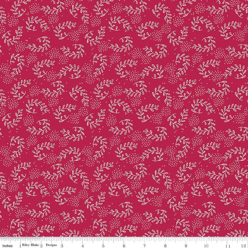 SALE Heirloom Red Sprigs C14342 Berry - Riley Blake Designs - Leaves Xs - Quilting Cotton Fabric