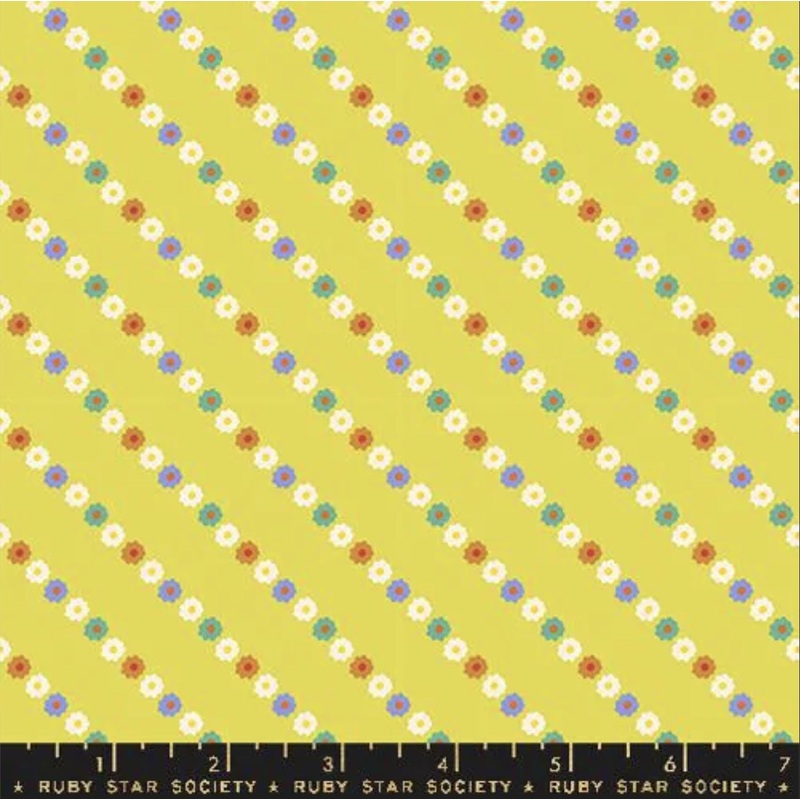 SALE Ooh Lucky Lucky Garland RS4117 Citron - Moda Fabrics - Daisy Flower Floral Stripe - Ru- Star Society - Quilting Cotton Fabric
