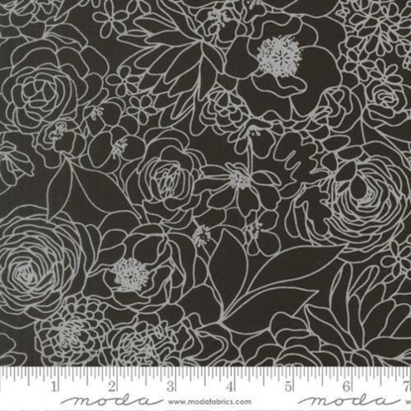 SALE True to Hue Florals Black as Night White Floral Fabric - 11560 - Moda Fabrics Quilting Cotton Fabric