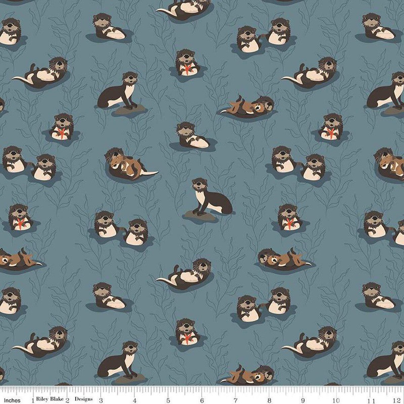 Alaska Sea Otters C16170 Blue - Riley Blake Designs - Otter Animals Sea Kelp - Quilting Cotton Fabric