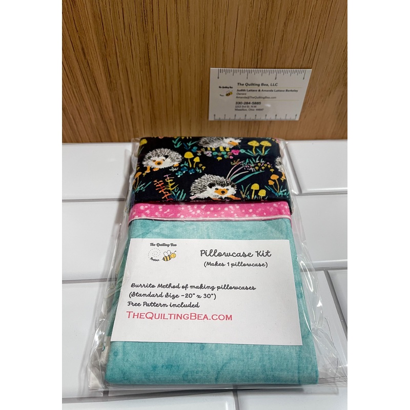 Pillow Case Kit: Light Teal with Navy Hedgehogs Cuff