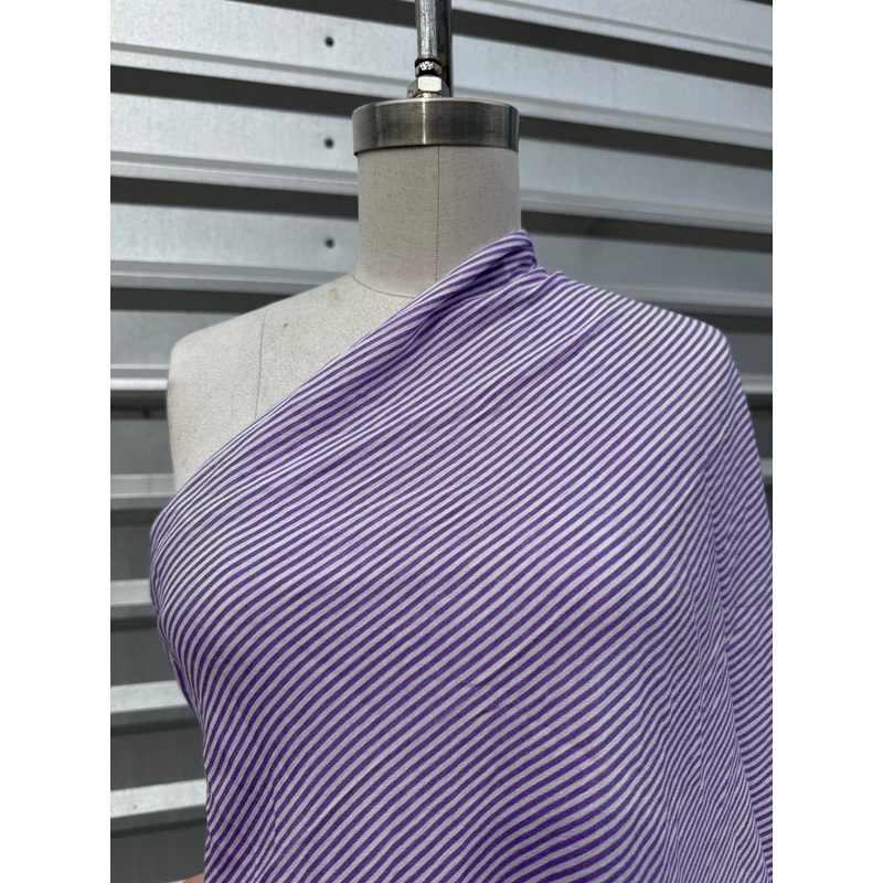 Purple White Vertical Stripe Rayon Crepe Woven "Grape-mint Stripe"