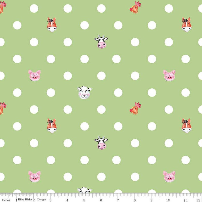 SALE Coloring on the Farm Dots C12233 Green - Riley Blake Designs - Crayola Crayons Dotted - Quilting Cotton Fabric - Licensed Product
