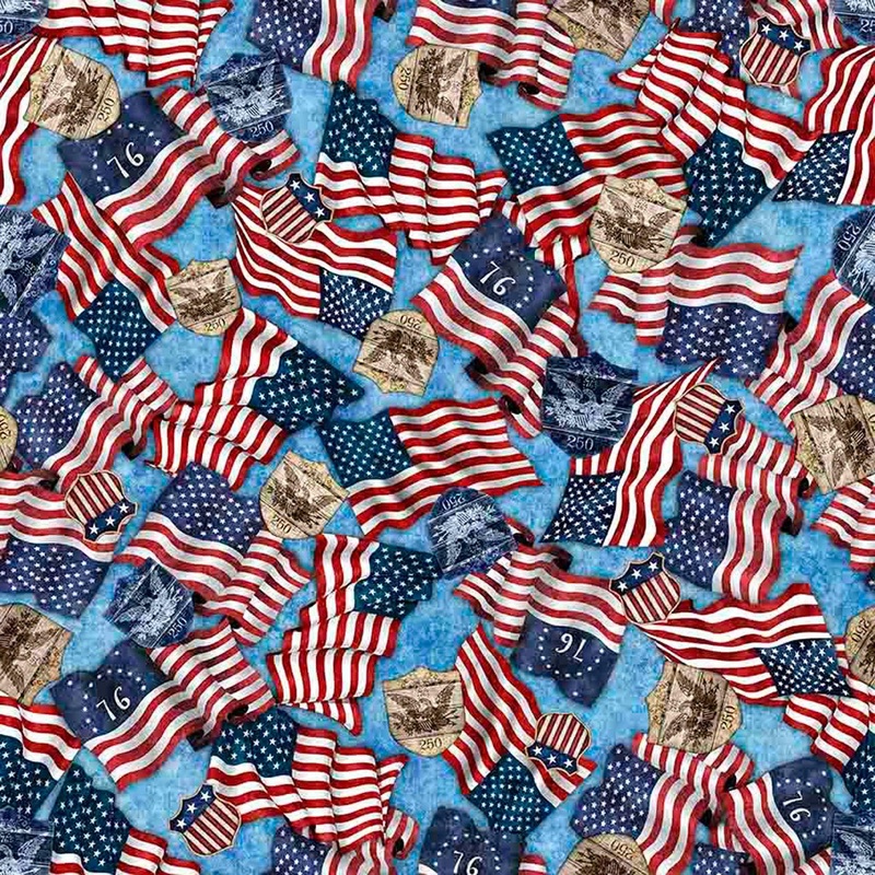 1776 American Flag & 250 Crest 31662 Blue B - QT Fabrics - Independence Day - Seal Badge - Quilting Cotton Fabric