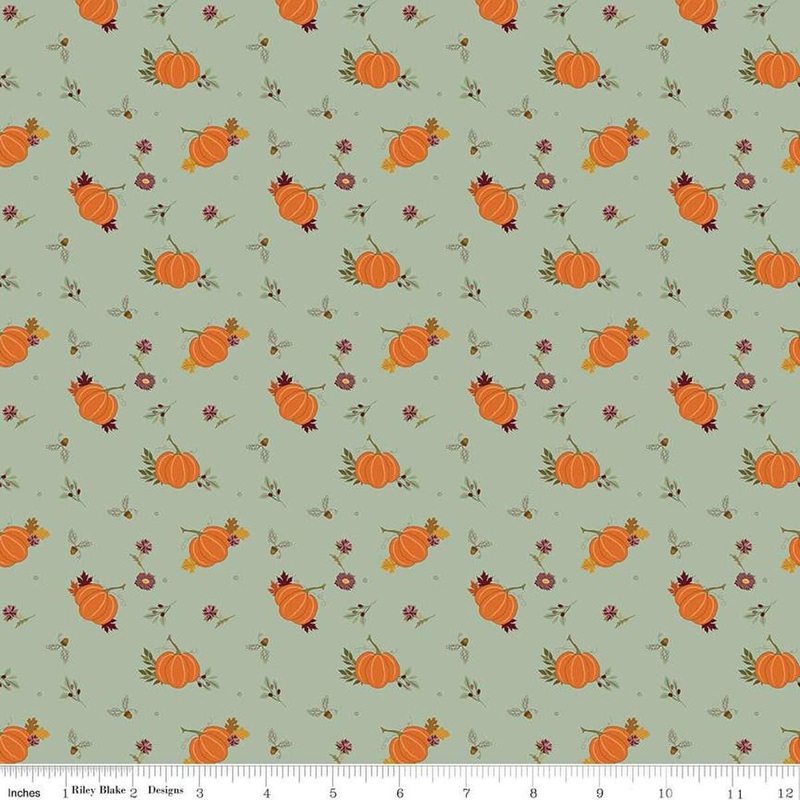 SALE The Awe of Autumn Pumpkins C16192 Hazy - Riley Blake Designs - Sprigs Flowers Leaves Floral - Quilting Cotton Fabric