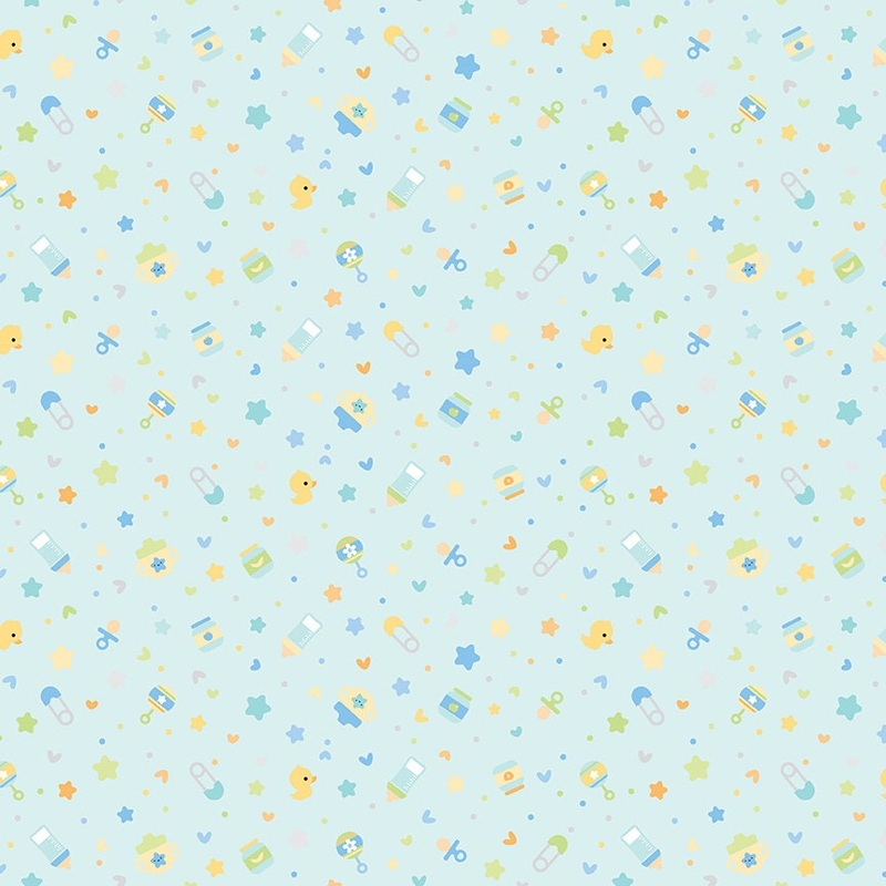 16" End of Bolt - SALE FLANNEL Baby Boy Binkies and Bottles F13332 Sky - Riley Blake Designs - Children's Stars Safety Pins - FLANNEL Cotton