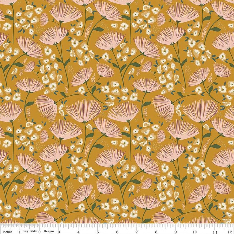 30" End of Bolt - Blush 'n Butterscotch Main C15590 Butterscotch by Riley Blake Designs - Sprigs Flowers Floral Leaves - Quilting Cotton