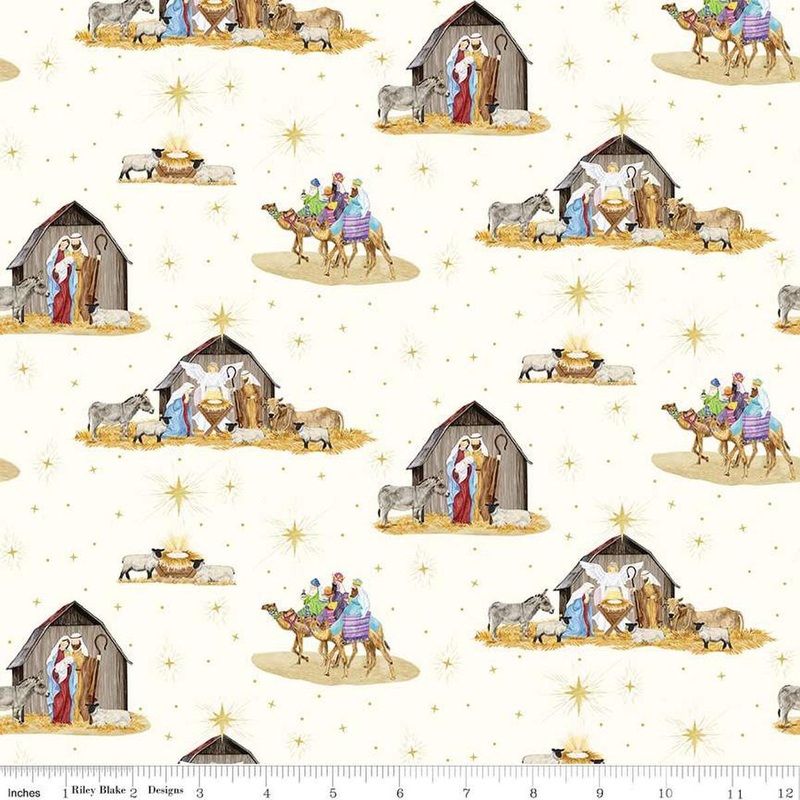 33" End of Bolt - Come Let Us Adore Him Main CD16310 Cloud - Riley Blake Designs - Nativity Christmas Jesus - Quilting Cotton Fabric
