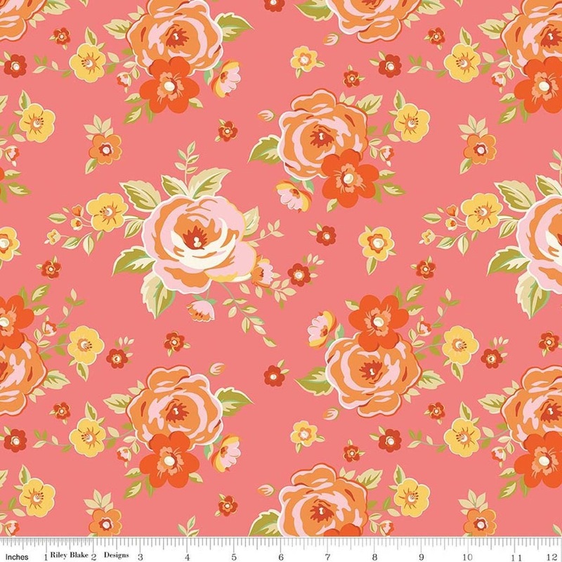 Peach Cobbler Heirloom Lemonade Pink Floral Fabric - C17420 - Riley Blake Quilting Cotton Fabric