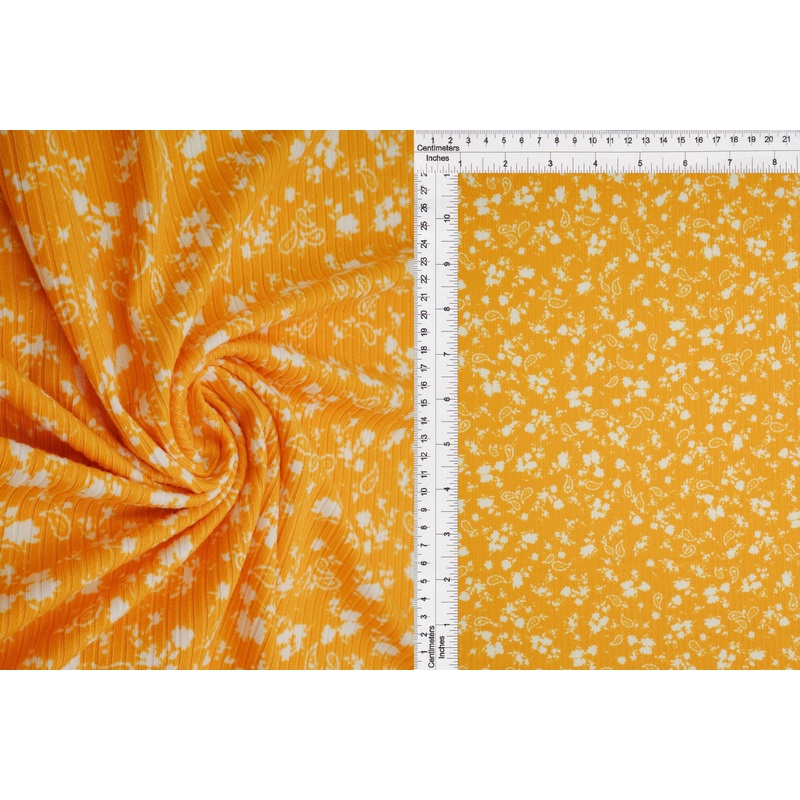 Rib Paisley Floral Knit Fabric KNT3422-MS01214 YELLOW MANGO