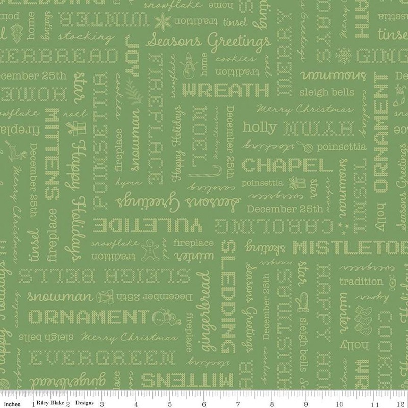 SALE Home Town Holiday Words C14902 Basil - Riley Blake Designs - Christmas Text Letters Sayings - Lori Holt - Quilting Cotton Fabric