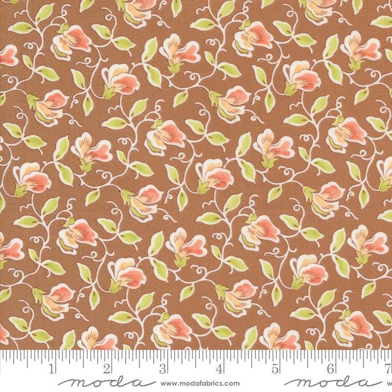SALE Portofino Sweet Pea 35392 Sienna - Moda Fabrics - Floral Flowers Blossoms Petals Leaves Leaf - Quilting Cotton Fabric