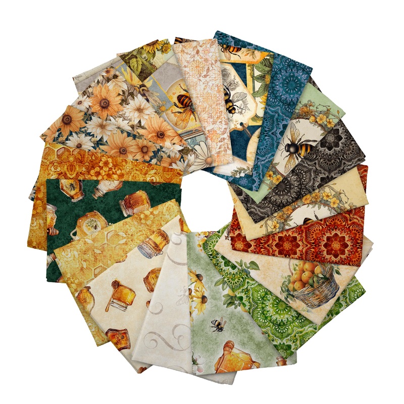 SALE Queen Bee Fat Quarter Bundle 18-Piece - QT Fabrics - Precut - Floral Flower Bees - Quilting Cotton Fabric