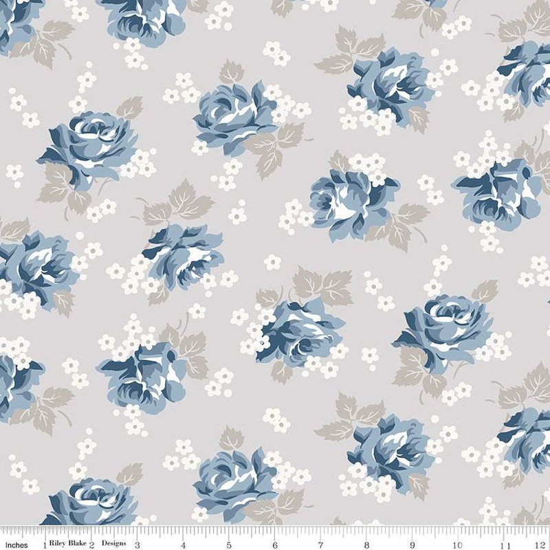 SALE Serenity Blues Roses C14781 Taupe - Riley Blake Designs - Floral Flowers Roses Blossoms - Quilting Cotton Fabric