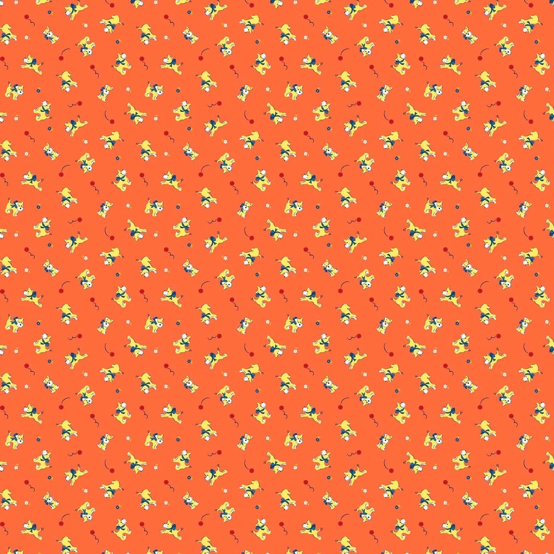 Whimsies Dogs 31611 Orange O - QT Fabrics - Terrier Balls Puppy Puppies - Quilting Cotton Fabric