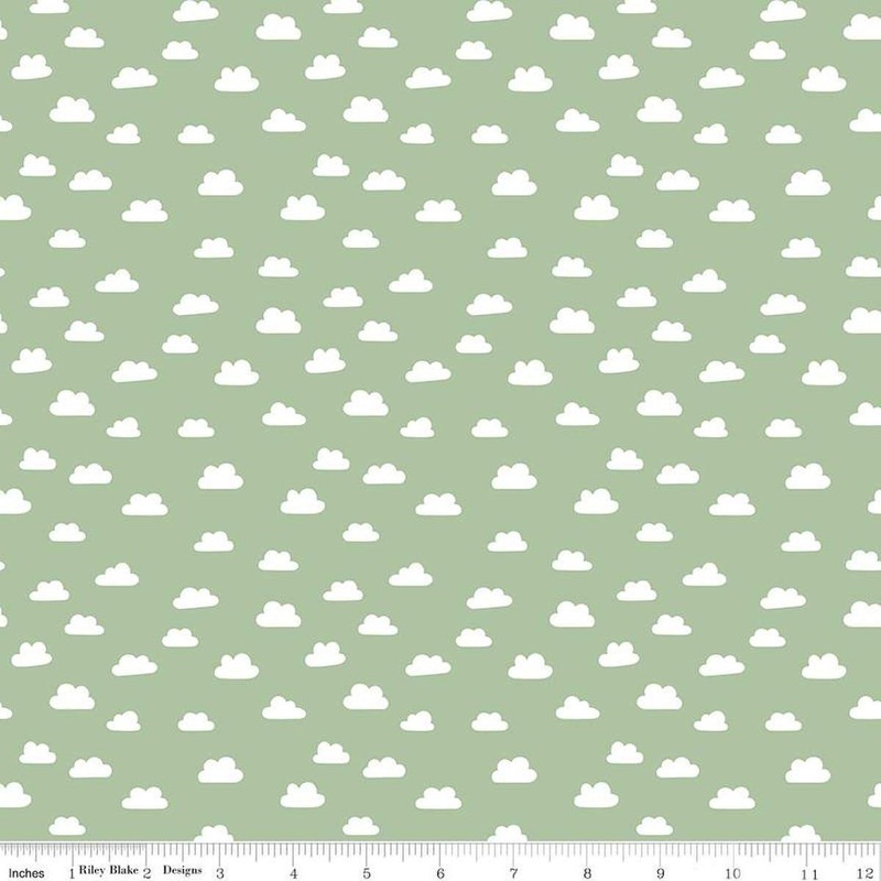 Baby Girl Clouds C16773 Green - Riley Blake Designs - Cloudy Sky Fluffy - Quilting Cotton Fabric