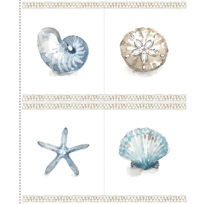 Blue Escape Coastal Home Decor Pillow Panel HD14516-PANEL - Riley Blake Designs - Sea Shells - Lightweight Canvas Cotton