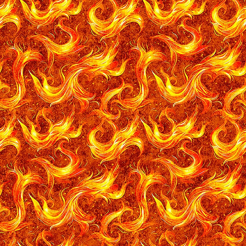 SALE Dragon's Song Flames 31155 Orange O - - QT Fabrics - Fire Swirl Blaze Burning - Quilting Cotton Fabric